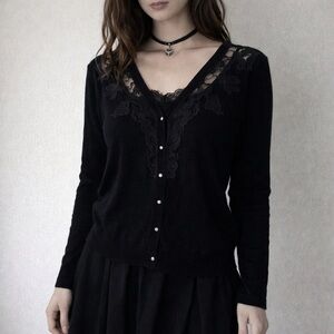 Whimsigoth Dark Romance Lace Trim‎ Cardigan Fairy Gothic Medium
